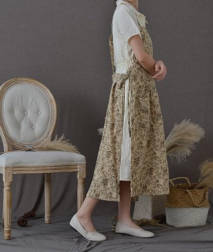Miniatura 8 de Delantal japonés de algodón con espalda cruzada para mujer con bolsillos