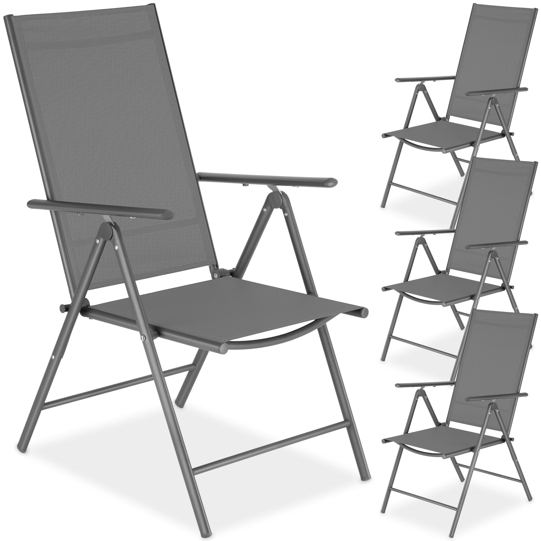 tectakeยฎ Set of 4 Folding Garden Chairs, Reclining Garden Chairs with 8-Position Backrest, Weather-Resistant Outdoor Chairs with Steel Frame & Breathable Fabric, 120 kg Load, No Assembly - Anthracite