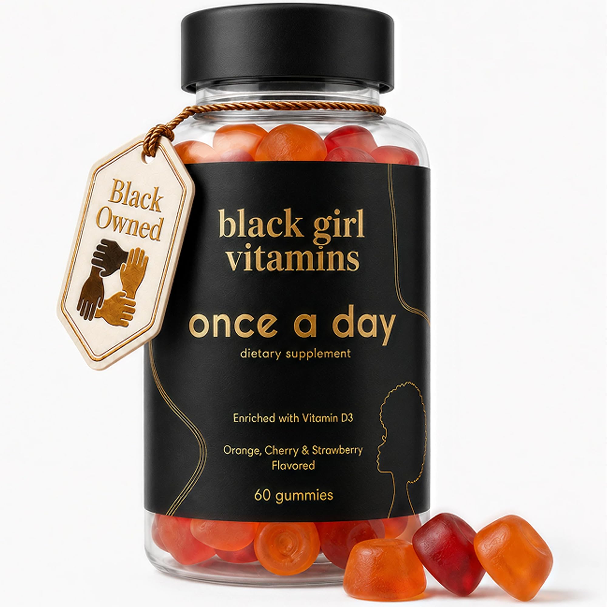 Black Girl Vitamins Once a Day - Womens Multivitamin Gummy - Vitamin A, B, C, E and Zinc. Multivitamin for Women, Immune Support. Vegan, Gluten-Free. Made in The USA (30 Day Supply, Strawberry)