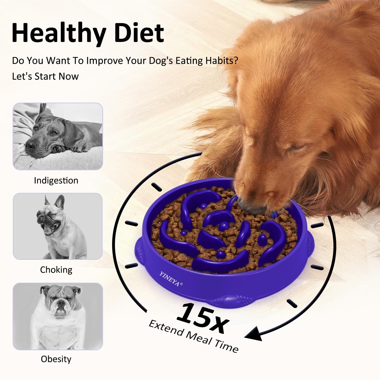 YINEYA Slow Feeder Dog Bowls Large Breed, Dog Slow Feeder Bowl, Pet Puzzle Feeder Bowls - Image 3