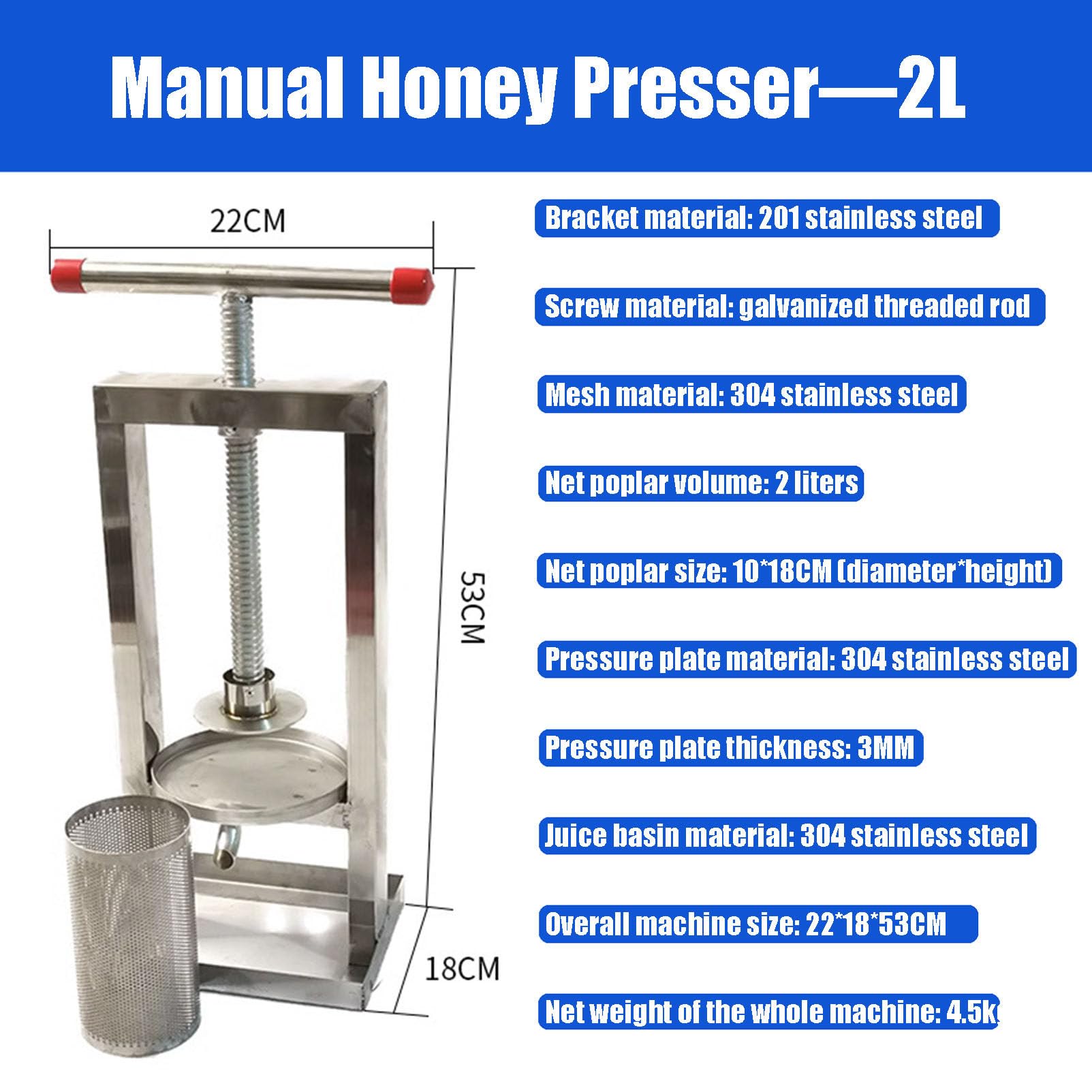 Prensa de Vino de Frutas, exprimidor Manual de barriles de Acero Inoxidable, Extractor de Prensa de Miel para Sidra, Manzana, UVA, Vino, tintura, Verduras, Miel,2L