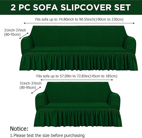 Miniatura 2 de Juego de 2 fundas de sofá para sofá, funda de sofá con falda, duradera, lavable, de alta elasticidad, fundas de muebles para sofá, sofá biplaza y