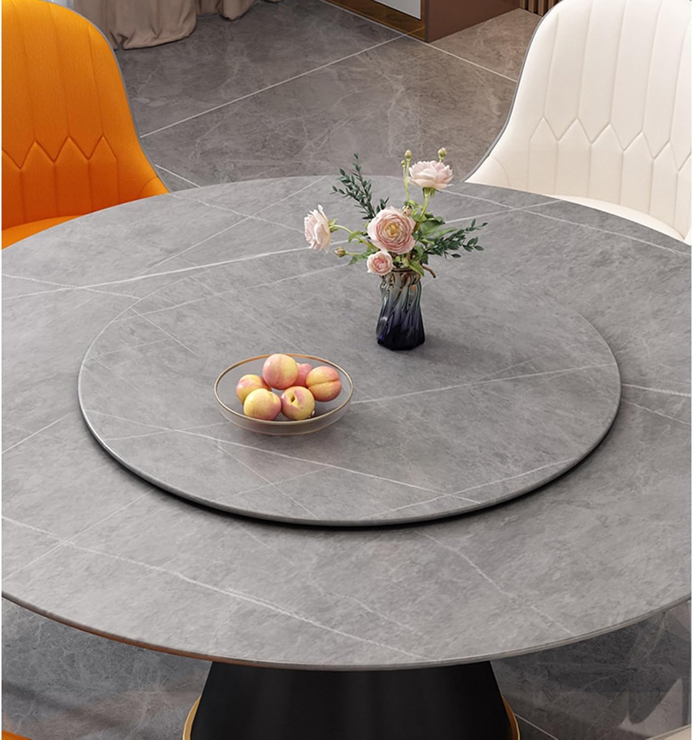 Natural Marble Lazy Susan Turntable Rotating Serving Plate Dining Table Organizer (Patterns May Vary) (Color : G Matte, Size : Ø 60cm/24in)