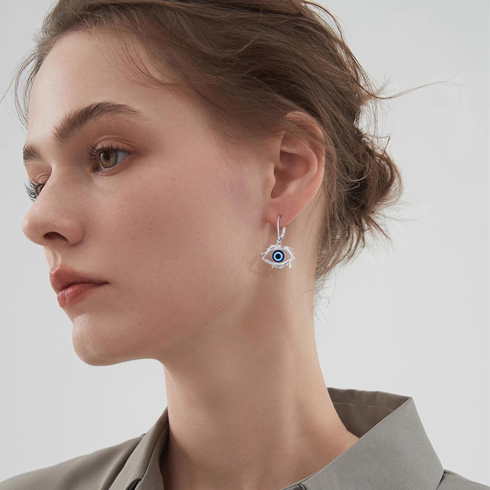 Pendientes de plata de ley 925 contra el mal de ojo azul, con cierre de palanca, protección contra el mal de ojo, joyería de regalo para mujeres y niñas, Plata de ley