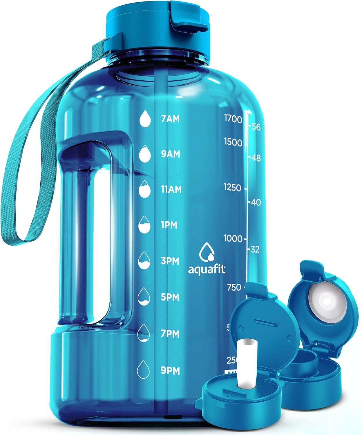 AQUAFIT 2 Litre Water Bottle with Straw - 64 oz Big Water Bottle Motivational - Teal