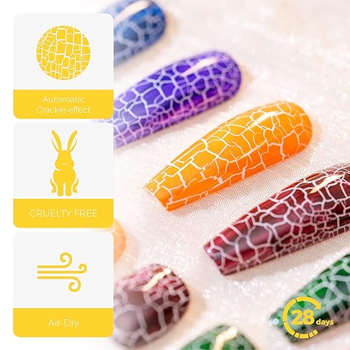 Miniatura 2 de BURANO Crackle - Esmalte de uñas de gel agrietado, color negro + blanco, juego de 2 botellas de secado al aire con lámpara LED UV (morado)