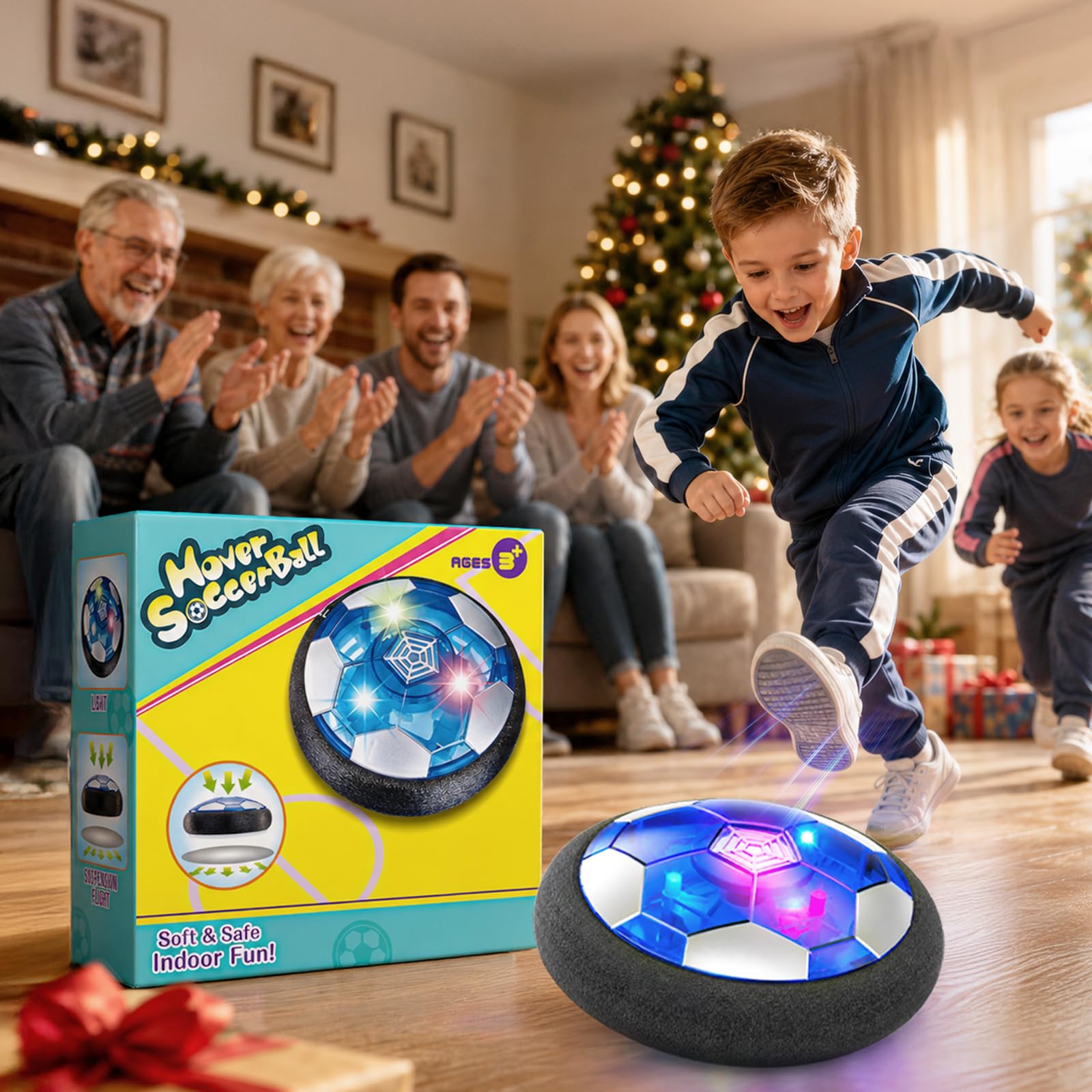 Pallone da Calcio Fluttuante Ricaricabile con Luci LED, Hover Soccer Ball per Bambini 3-10 Anni, Giocattolo Calcio Indoor con Paraurti in Schiuma, Regalo Natale e Compleanno per Ragazzi e Ragazze