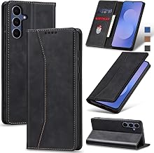 Jasonyu Case for Samsung Galaxy S25 FE Leather Wallet Flip Cover with Card Holder,Kickstand, Magnetic Closure,TPU Shockproof Phone Case (Black)