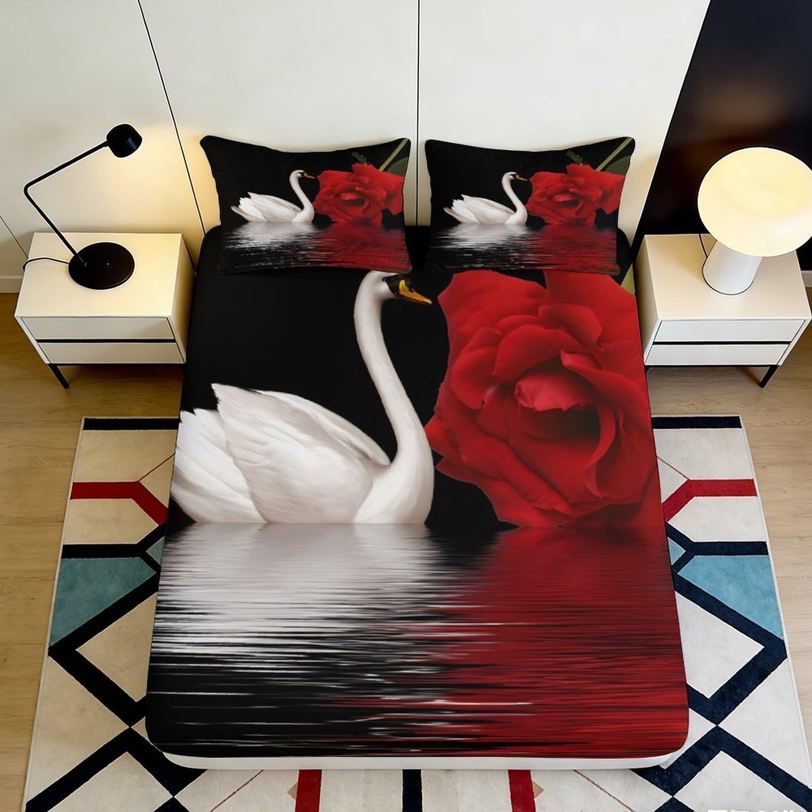 3D Printed Graffiti Crown Fitted Sheet Microfiber Deep Pocket Non-Slip Bedroom Bedding Set Letter Art Mattress Fitted Cover for Home Washable 140x200x25cm