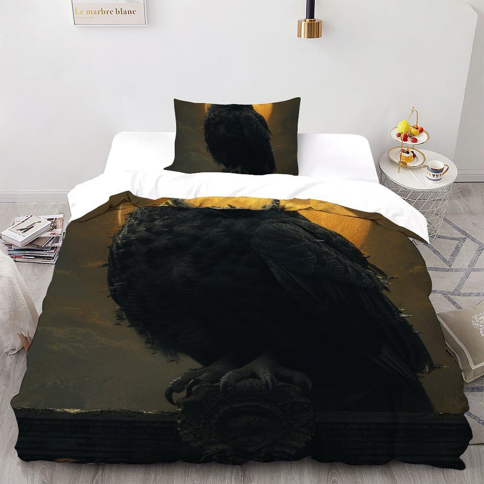 Housses de couette 3D hibouille noire avec fermeture éclair facile pour lit 1 place