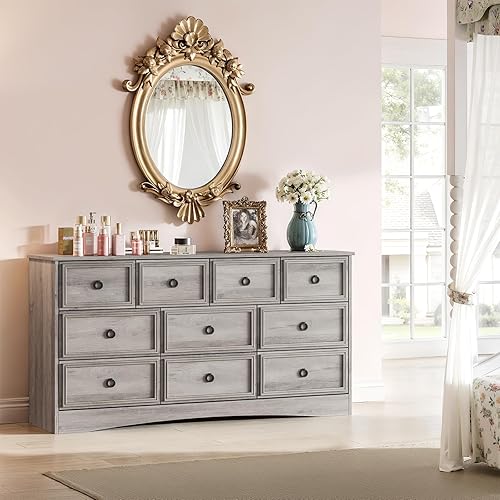 Miniatura 2 de LGHM Cómoda moderna grande de 10 cajones, cómoda larga para dormitorio, cómoda, organizadores de armario y ropa de almacenamiento, bordes Gris,Negro