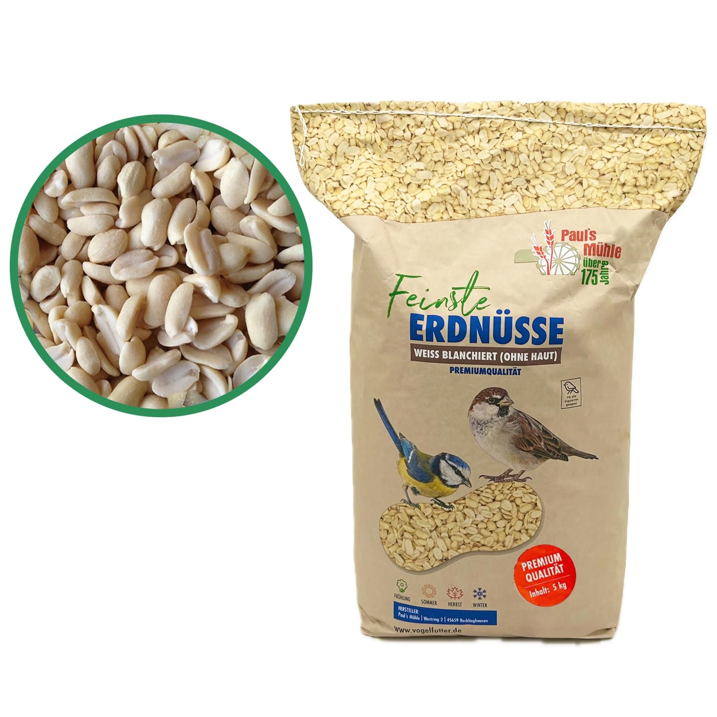 Paul´s Mühle Erdnüsse Weiss, Erdnusskerne blanchiert ohne Haut, 5 kg Neue Ernte 2025