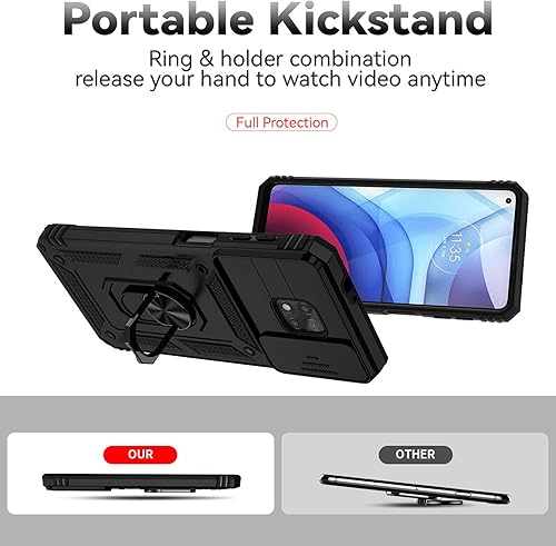 Miniatura 8 de Funda para Moto G Power 2021, funda magnética militar resistente, soporte de anillo giratorio integrado, cubierta deslizante de cámara, funda a