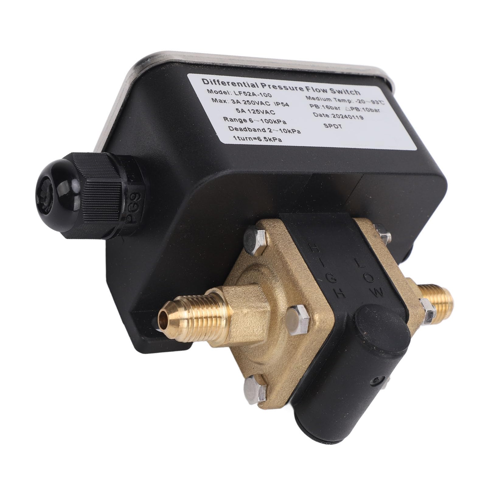 Jeanoko Commutateur de Débit à Pression Différentielle, Réglable 2 Fils 6-100kPa 125VAC 250VAC IP54, Pressostat Différentiel, pour Filtres à Eau Pompes échangeurs de Chaleur