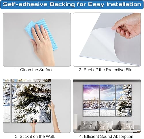 Miniatura 16 de Paquete de 8 paneles acústicos artísticos de espuma a prueba de sonido para paredes, paneles decorativos absorbentes de sonido de 48 x 32 pulgadas