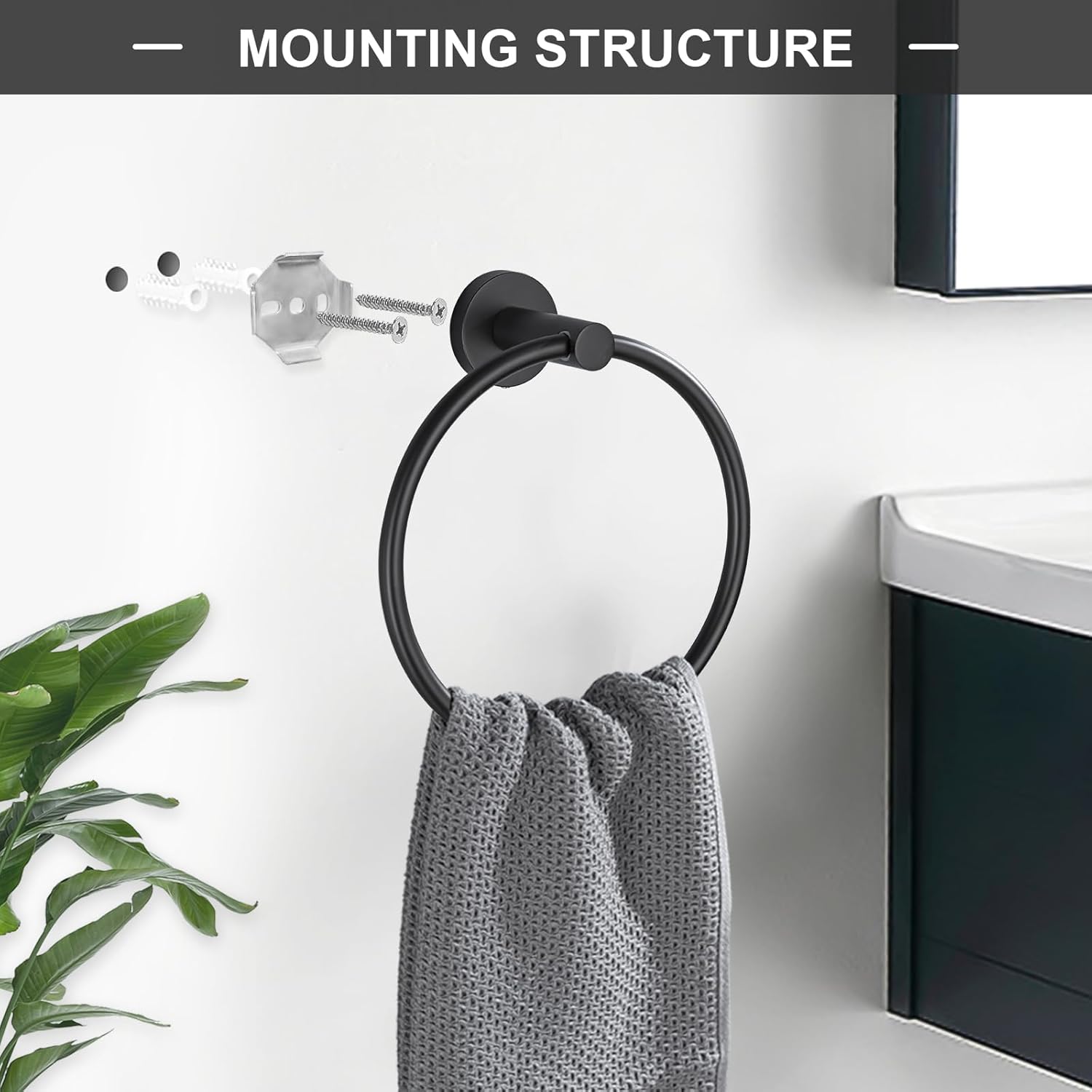 Matte Black Stainless Steel Wall Mounted Towel Ring Set