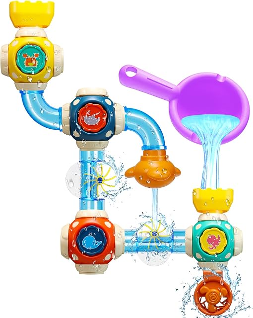 Jiosdo Kids Bath Toys, DIY Pipes Baby Bath Toy for Babies and Toddlers, Cute Animals Water Toys Toddler Bath Shower Toys Gift for Boys and Girls Bathtub Toys for 1 2 3 4 5 6 Year Olds