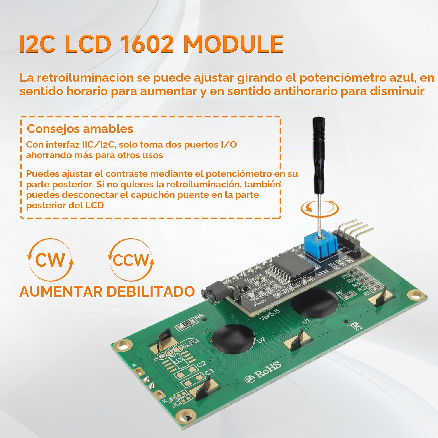 16x2 Modulo LCD Display Bundle con Interfaz I2C 2x16 Caracteres Compatible con Raspberry Pi