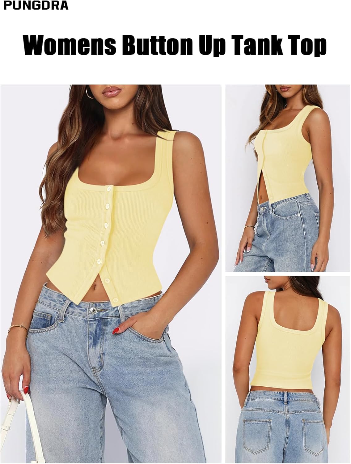 Womens Ribbed Button Down Tank Tops for Women Trendy Knit Fitted Button Up Crop Vest Square Neck Cute Going Out Top - Image 3