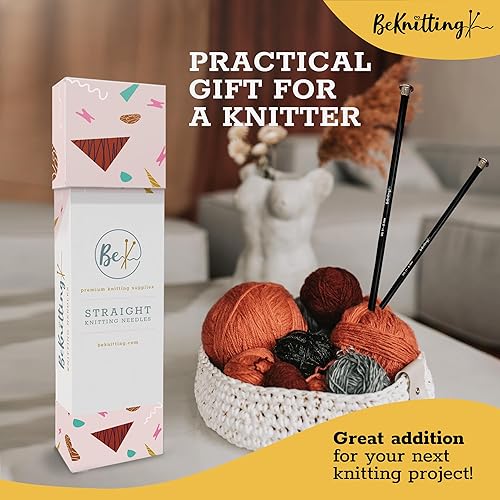 Miniatura 7 de BeKnitting Agujas de tejer, juego recto de aluminio de 9 piezas para adultos y niños con estuche de transporte, regalo, día de la madre, negro,