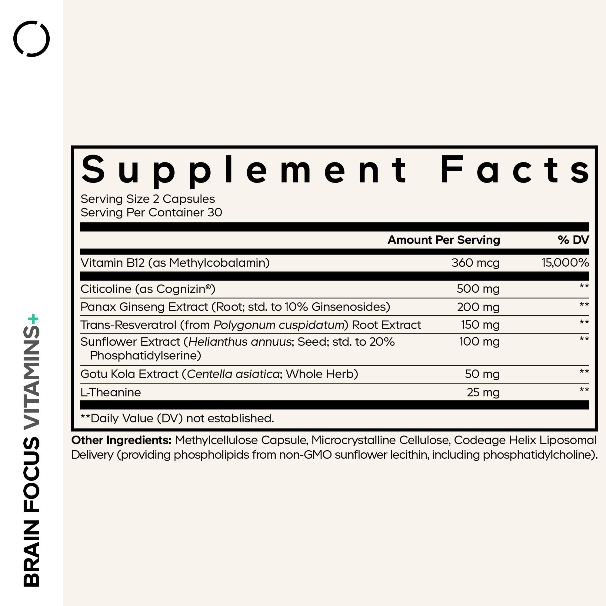 Codeage Brain Focus Vitamins+, Citicoline Cognizin, Ginseng, 60 Capsules thumbnail 2