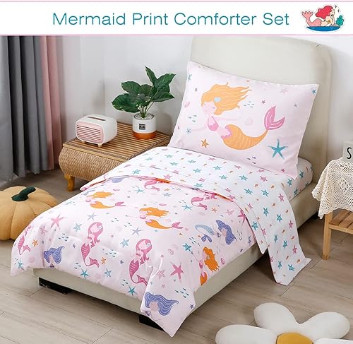 Miniatura 2 de PERFEMET Juego de cama para niñas con estampado de sirena de dibujos animados, ultra suave, transpirable, reversible, incluye edredón, sábana