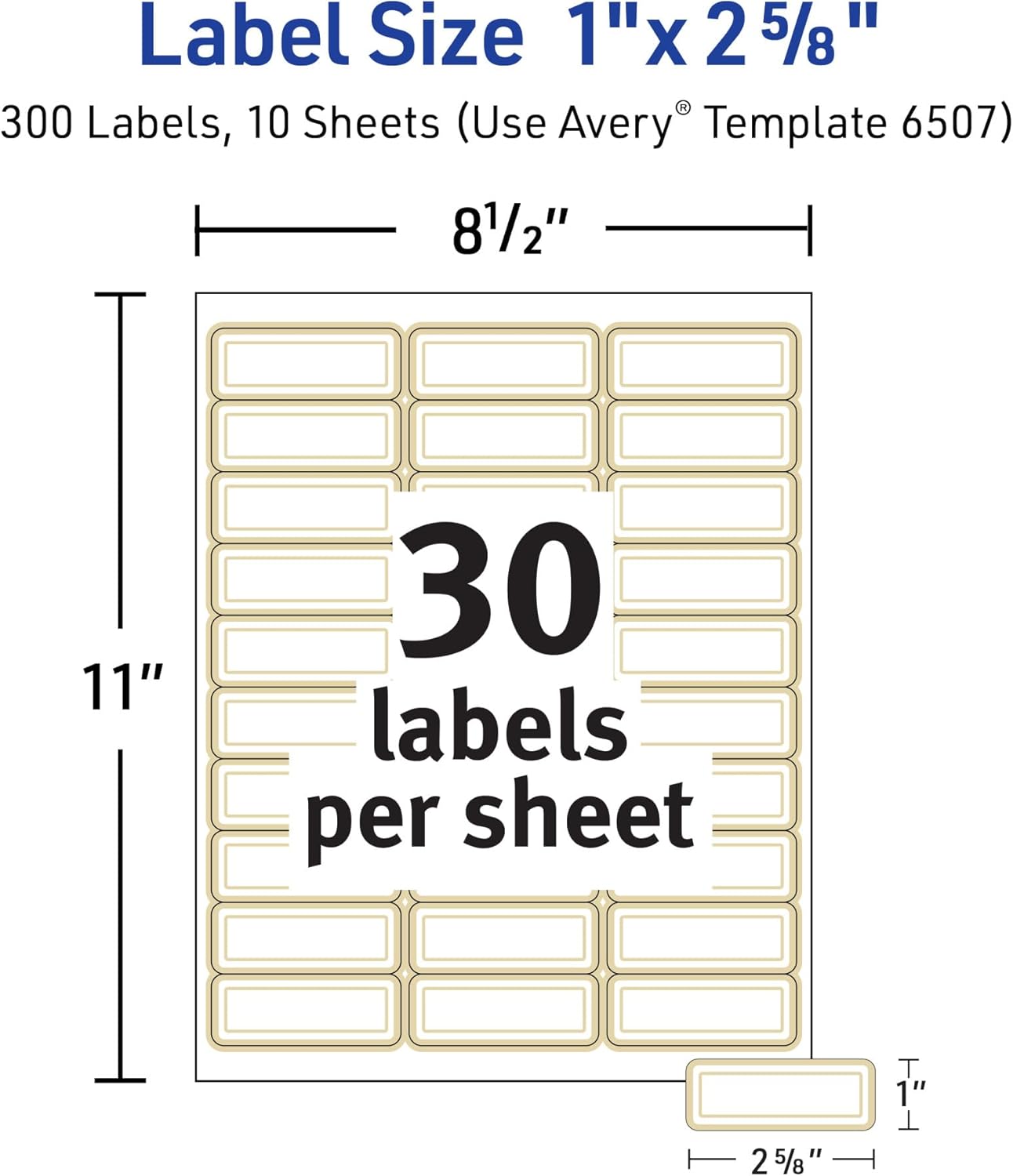 Avery Printable Address Labels, 1" x 2-5/8", Matte White with Metallic Gold Borders, Permanent, Laser & Inkjet Compatible, 300 Blank Mailing Labels, Great for Weddings, Favors, and More (6507) - Image 5