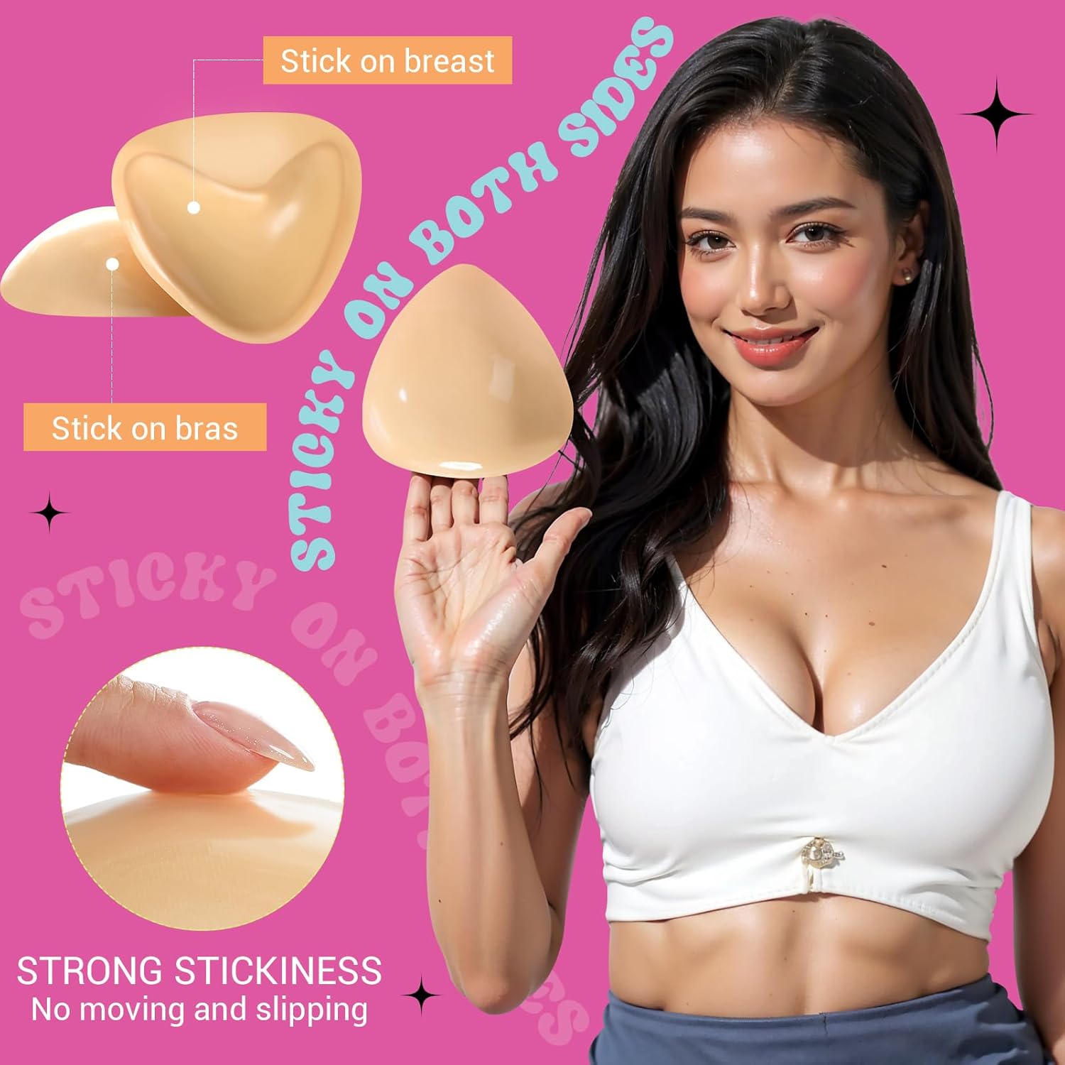 Push Up Sticky Bra Pads Inserts, Double Sided Adhesive Bra Inserts, Bikini Padding Inserts for Sports Bra Swimsuit - Image 2
