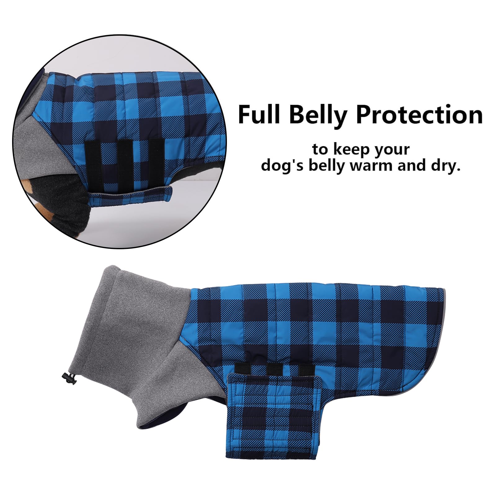 Geyecete Warm Thermal Quilted Dachshund Coat,High Neckine String Holes Dachshund jacketOutdoor Dog Apparel with Adjustable Bands for Small,Medium Dog-Blue-M - Image 3