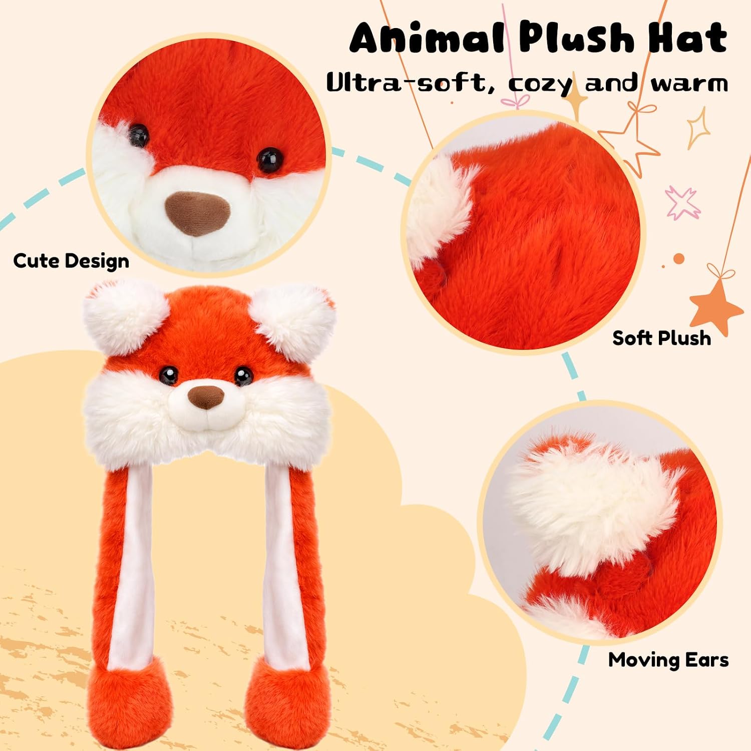 Moving Ear Hat, Soft Funny Animal Hats Jumping Beating Plush Caps Holiday Cosplay Dress Up Gift for Adult