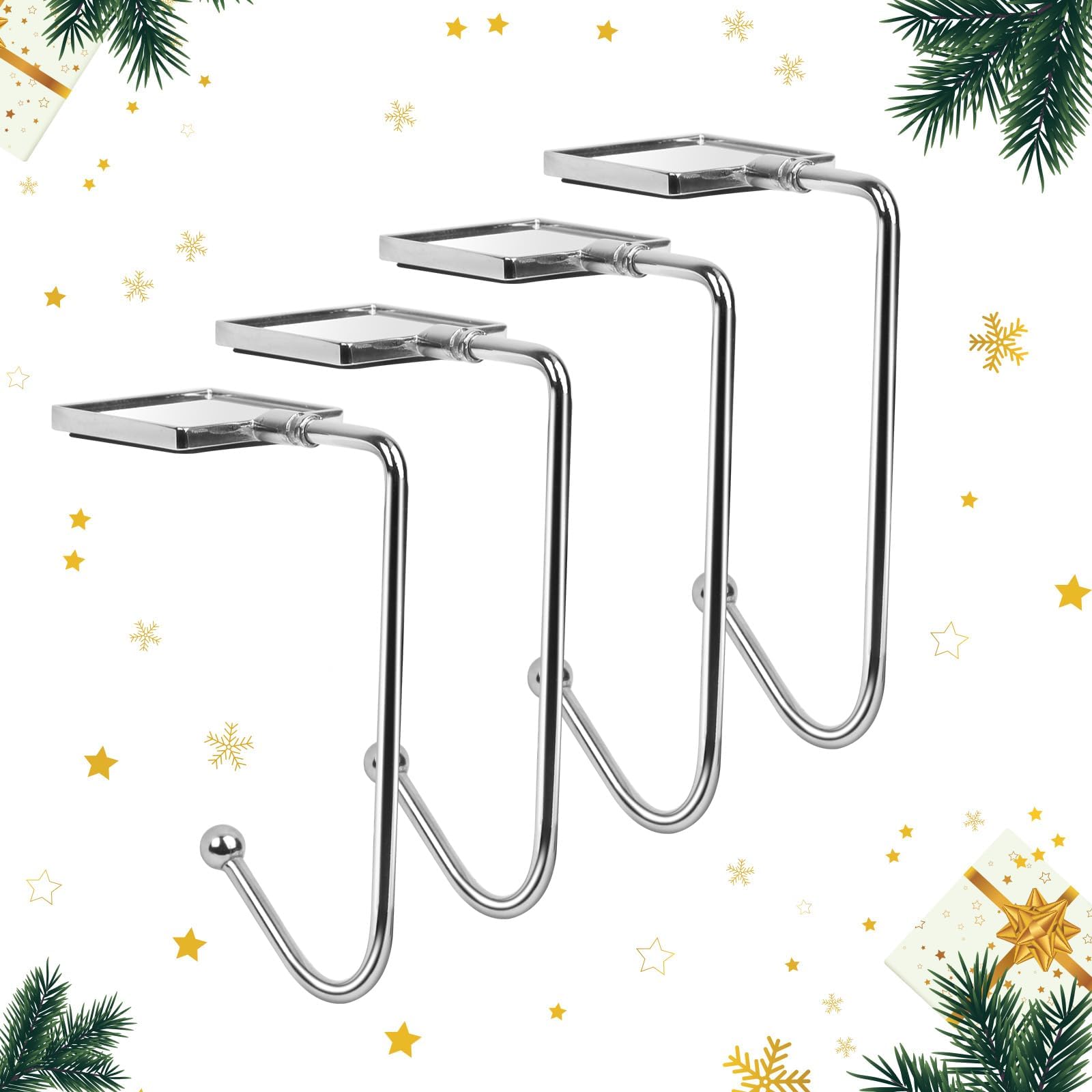 TAZEMAT 4pcs Christmas Stockings Holders for Mantle Silver Stocking Hooks for Fireplace Anti-skid Rotatable Desk Hanger for Xmas Party Decoration Gift