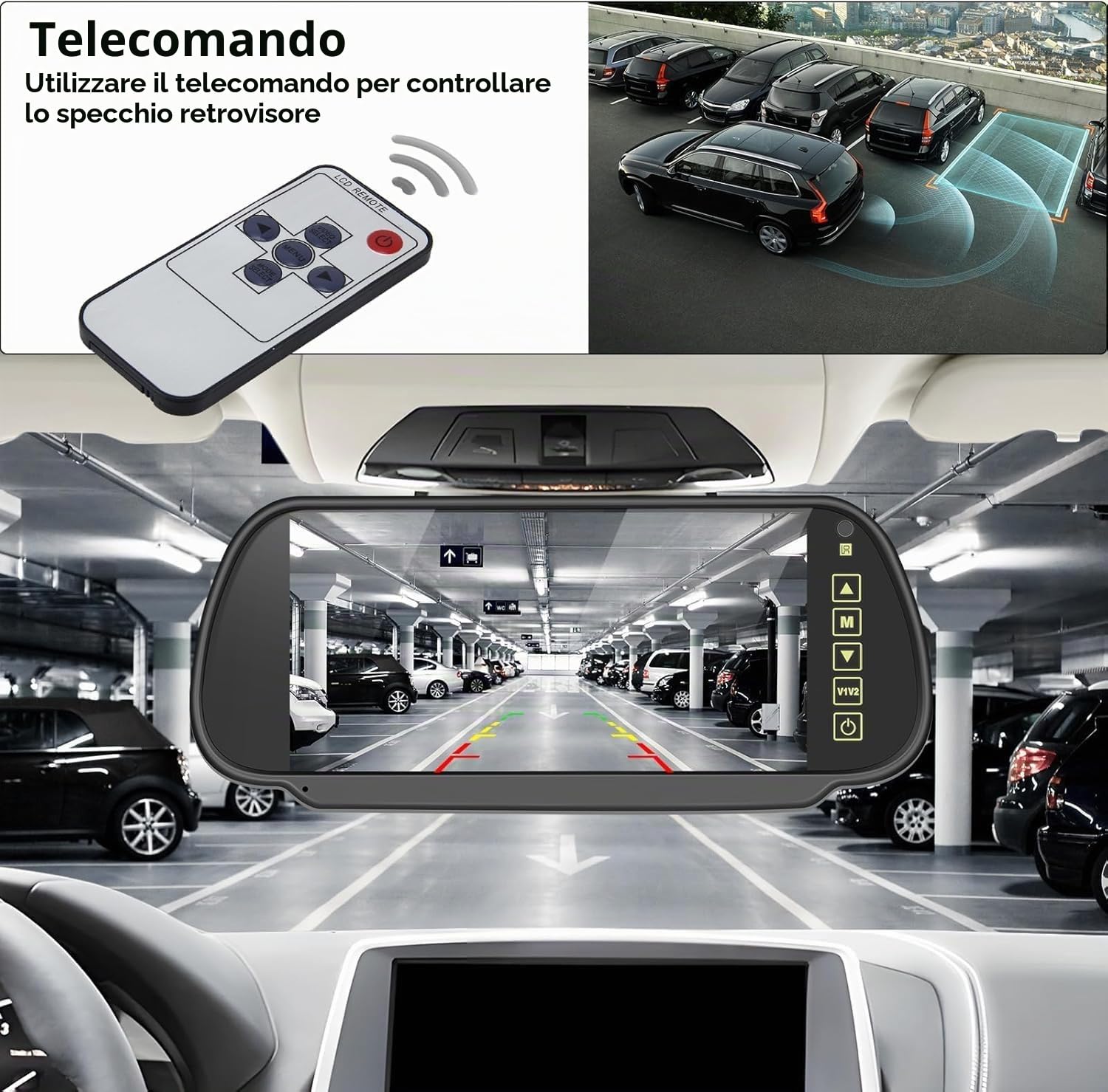 CAMECHO 7'' HD Schermo Tattile Visione Notturna a Colori 1080P Telecamera Posteriore con Monitor, Telecamera Posteriore per Auto con IP66, Grandangolo 105° per Camion/Camper/Furgone 12-24V