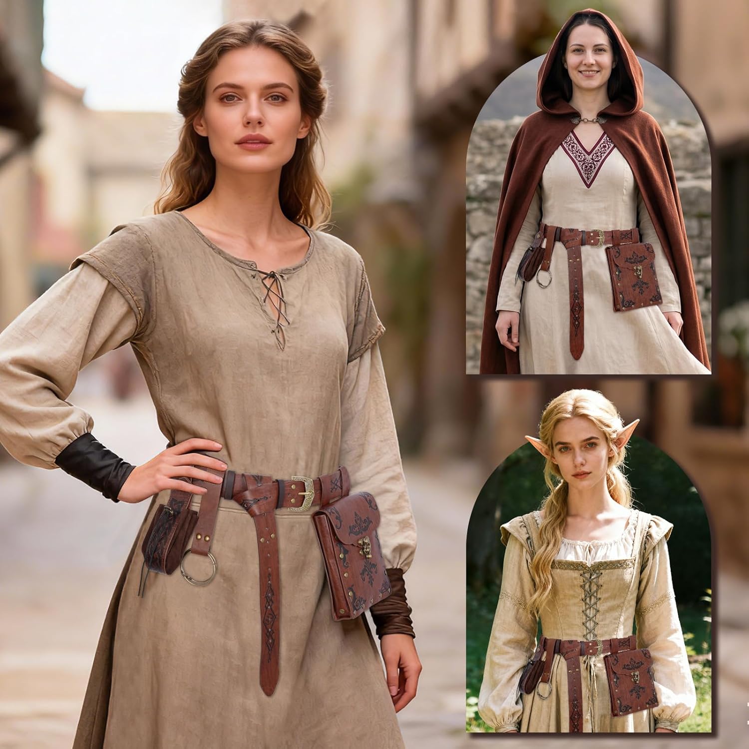 Renaissance Belt Pouch, Viking Embossed Waist Bag Vintage Faux Leather Waist Pouch Dresses Belt,Medieval Pirate Costume Men Women for Ren Fair Halloween. (Brown) - Image 6