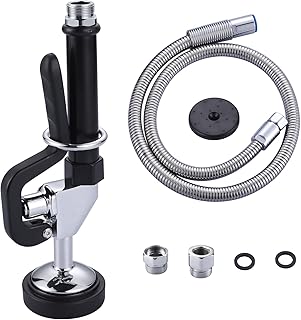 Commercial Sink Sprayer Valve with Hose: iVIGA 38" Flexible Stainless Steel Commercial Kitchen Spray Hose - 1.3 & 3.85 GPM High Pressure Pre Rinse Spray Nozzle - Black 7/8"-20UNEF Handle Assembly