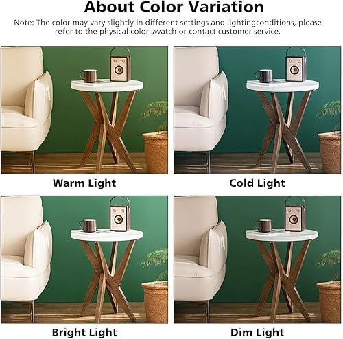 Miniatura 18 de Mesa auxiliar decorativa de mariposa, parte superior de madera MDF marrón nogal y patas de horquilla negras, mesa auxiliar pequeña y moderna, 21.75