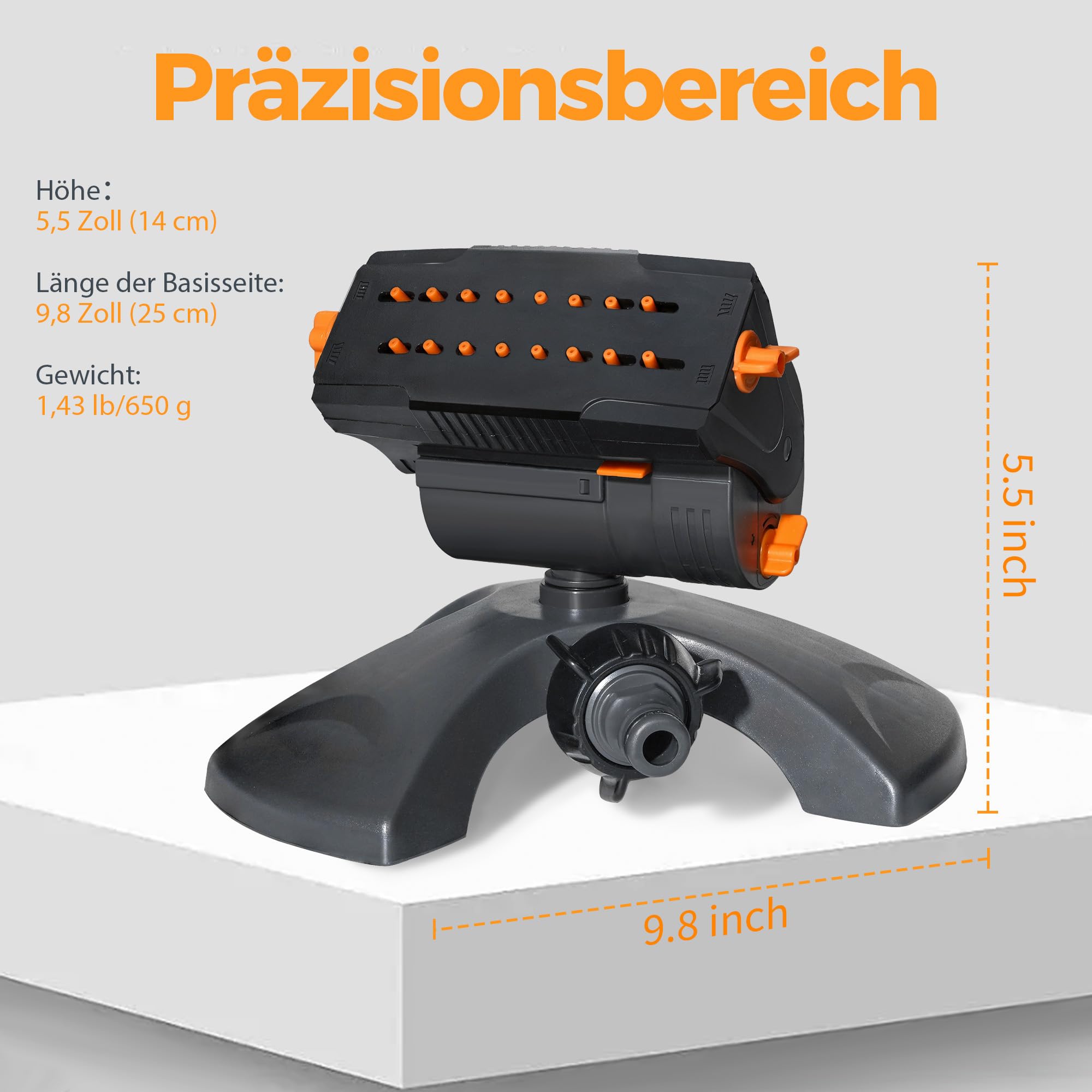 Diivoo Mini Turbo Oszillierender Rasensprenger 16 Düsen, Gartensprinkler mit Schnellanschluss und Großer Basis, Wassersprinkler Einstellbare Breite, Reichweite und Durchflussrate, Grau