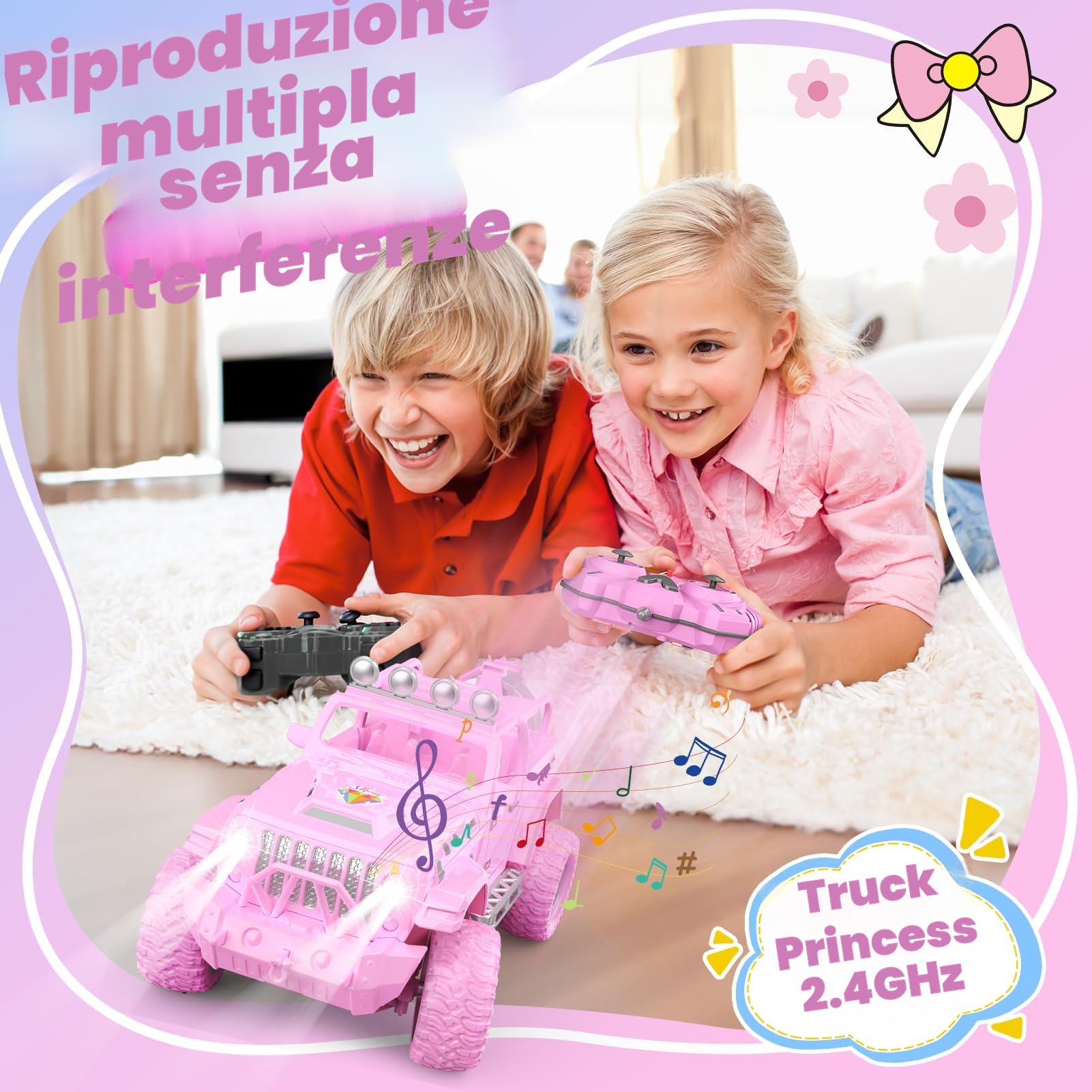 HappyGoLucky Macchina Telecomandata per Bambini con Bambola, Giochi Bmbina 3-10 Anni, Regalo Bambina, Auto Telecomandato 4x4 Jeep SUV Truck