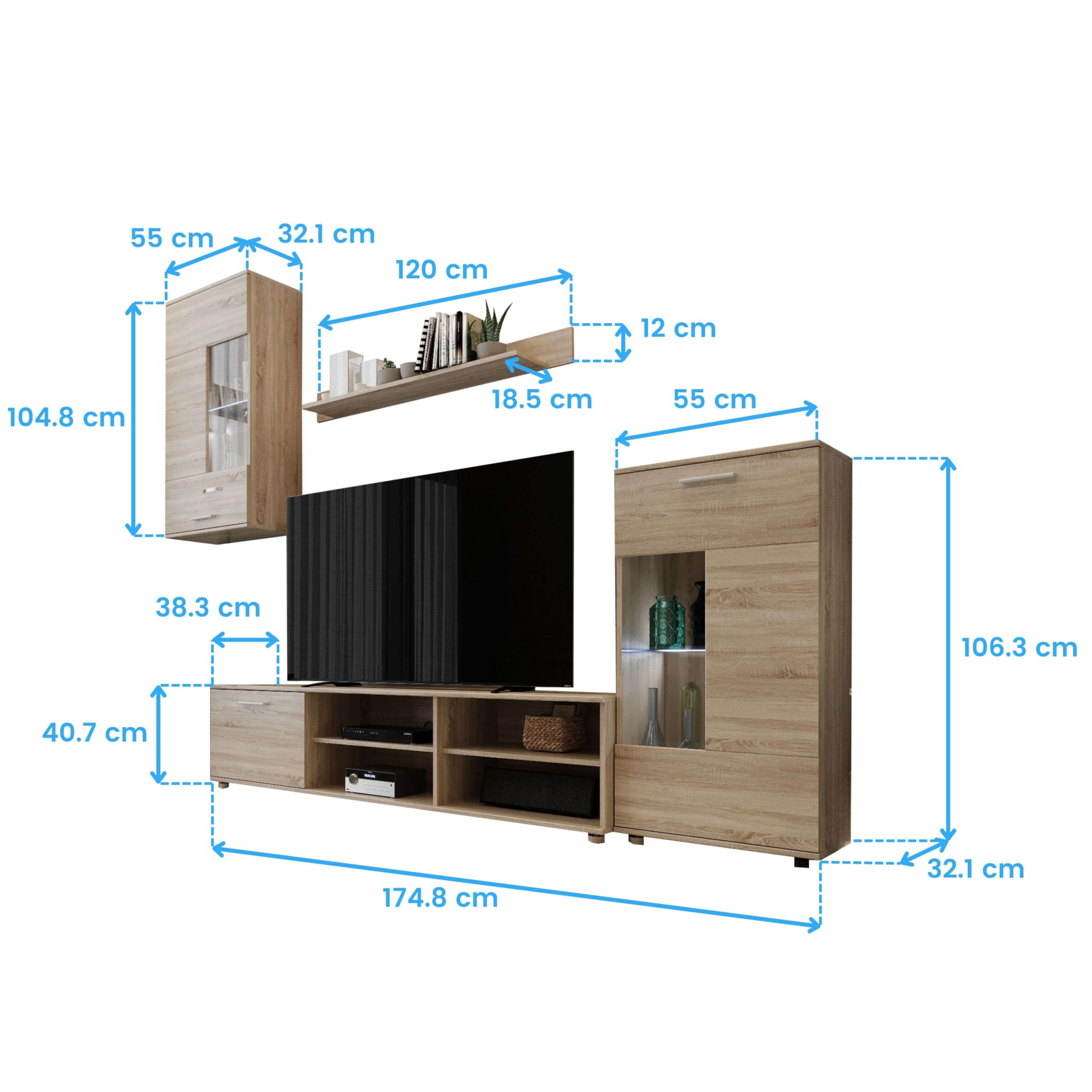 Mueble De Salón En Color Roble Sonoma 230x38,3 cm Moderno