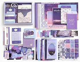 ATIRAMANIYA Paper Vintage Aesthetic Scrapbook Kit(346Pcs) Scrapbooking Supplies Kit With Bullet Junk Journal,Stationery,A6 Grid Notebook Journaling Gift For Girl (Purple Scrapbook)