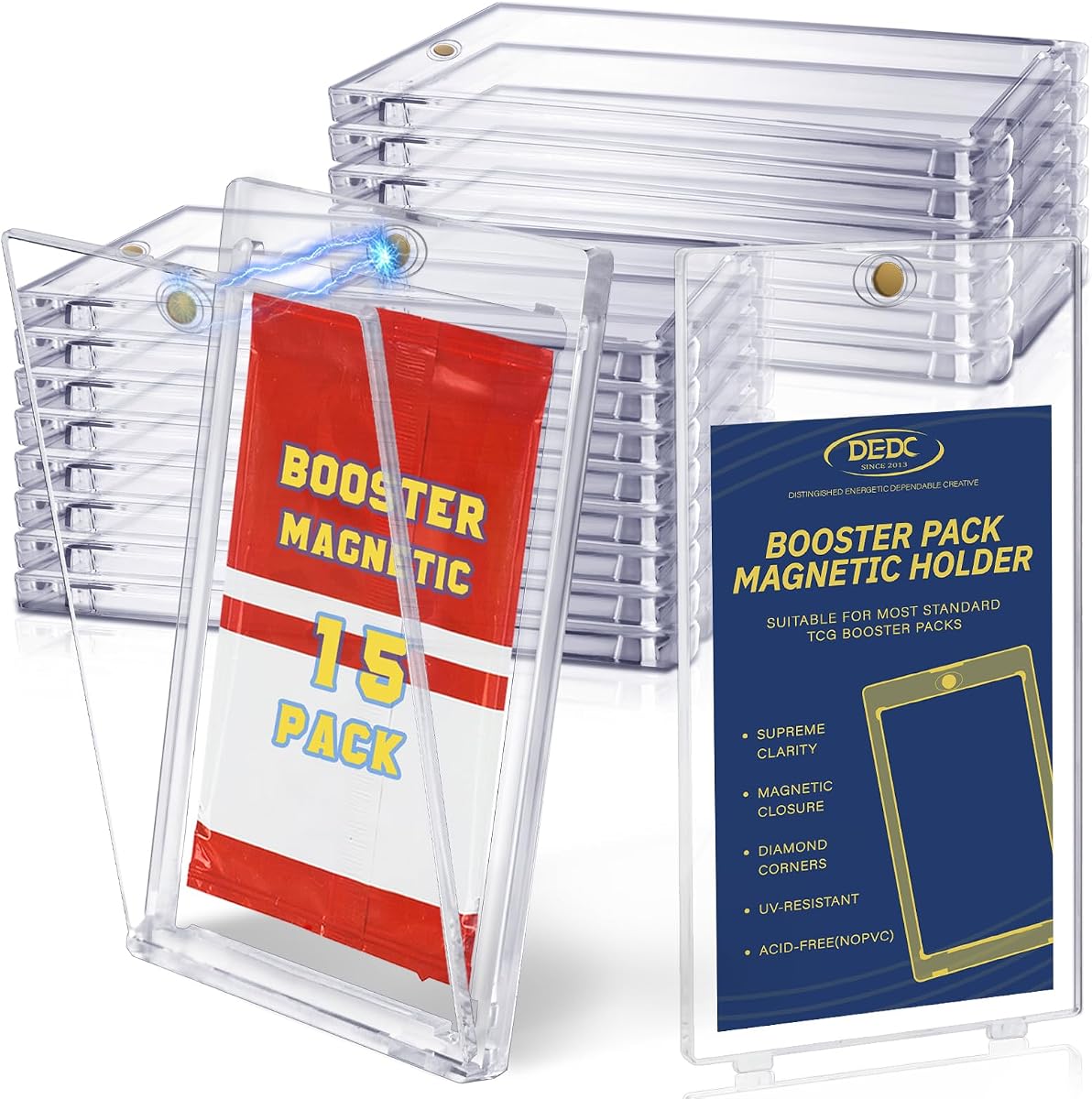 DEDC Booster Pack Protector Card Holder UV Magnetic Case MTG Display Holder Clear Cases Fit for Standard Cards Storage Protect Collectible Sports Gaming Cards (Pro-Collector Bundle(15pcs))