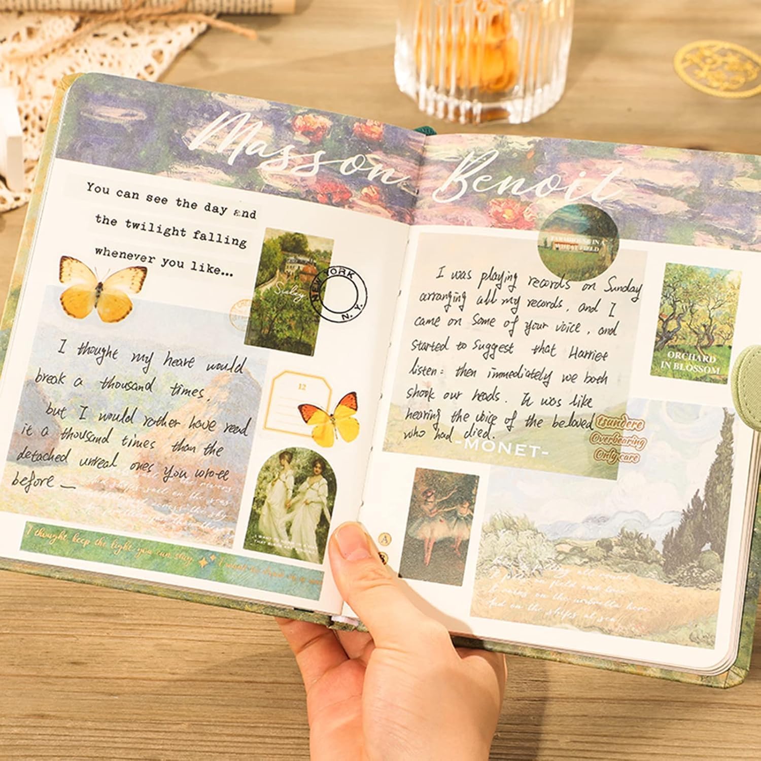 PLUSPOINT Vintage Aesthetic Paper Scrapbook Kit with 346 Pcs Complete Scrapbooking Supplies Set Featuring Bullet Junk Journal | A6 Grid Notebook | Elegant Stationery in Charming Green Stickers 3
