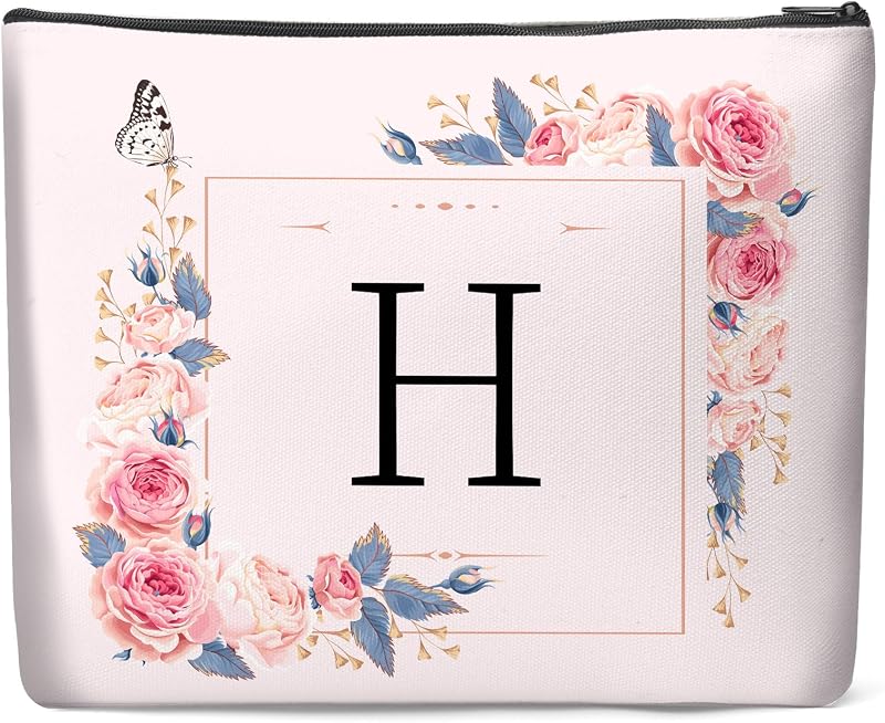 Necessaire de maquiagem Luoycxy em lona com forro e zíper, rosa, modelo H