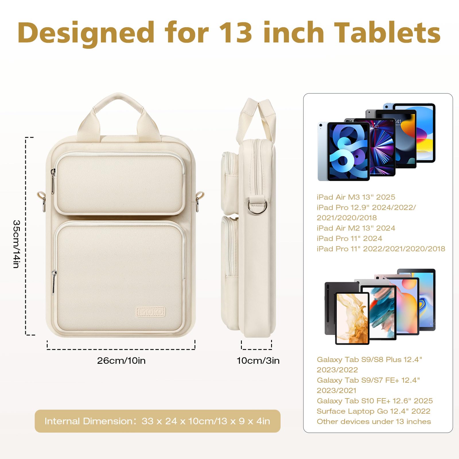 MoKo Tablet Sleeve Borsa, Maniglia Custodia con tre strati di stoccaggio e tracolla staccabile