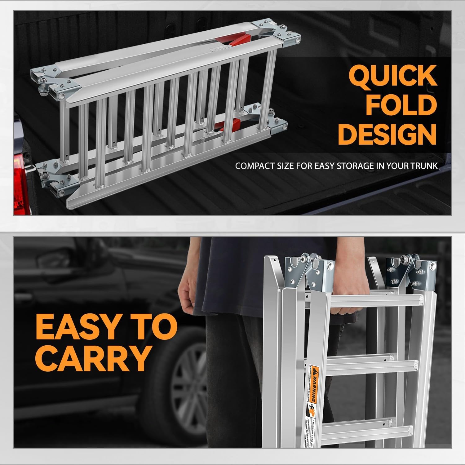 Auto Dynasty 78" x 12" Tri-Fold Loading Ramps, 600 LBS Capacity Silver Steel Motorcycles Ramps for Pickup Trucks, Hand Trucks, Car, Bikes