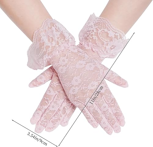 Miniatura 4 de obmwang 5 piezas de suministros de fiesta de té para niñas, guantes de fiesta de té, sombreros para niñas y niños, collar de fiesta de té para