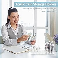 Vista 3 de Geetery 4 bandejas acrílicas para dinero en efectivo, organizador de correo, organizador de sobres de escritorio transparente para clasificar sobres