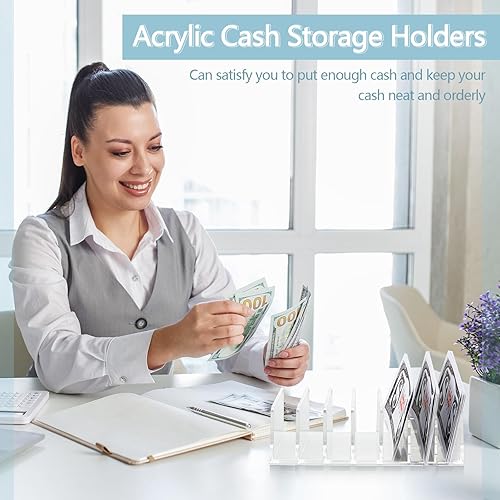 Vista 3 de Geetery 4 bandejas acrílicas para dinero en efectivo, organizador de correo, organizador de sobres de escritorio transparente para clasificar sobres