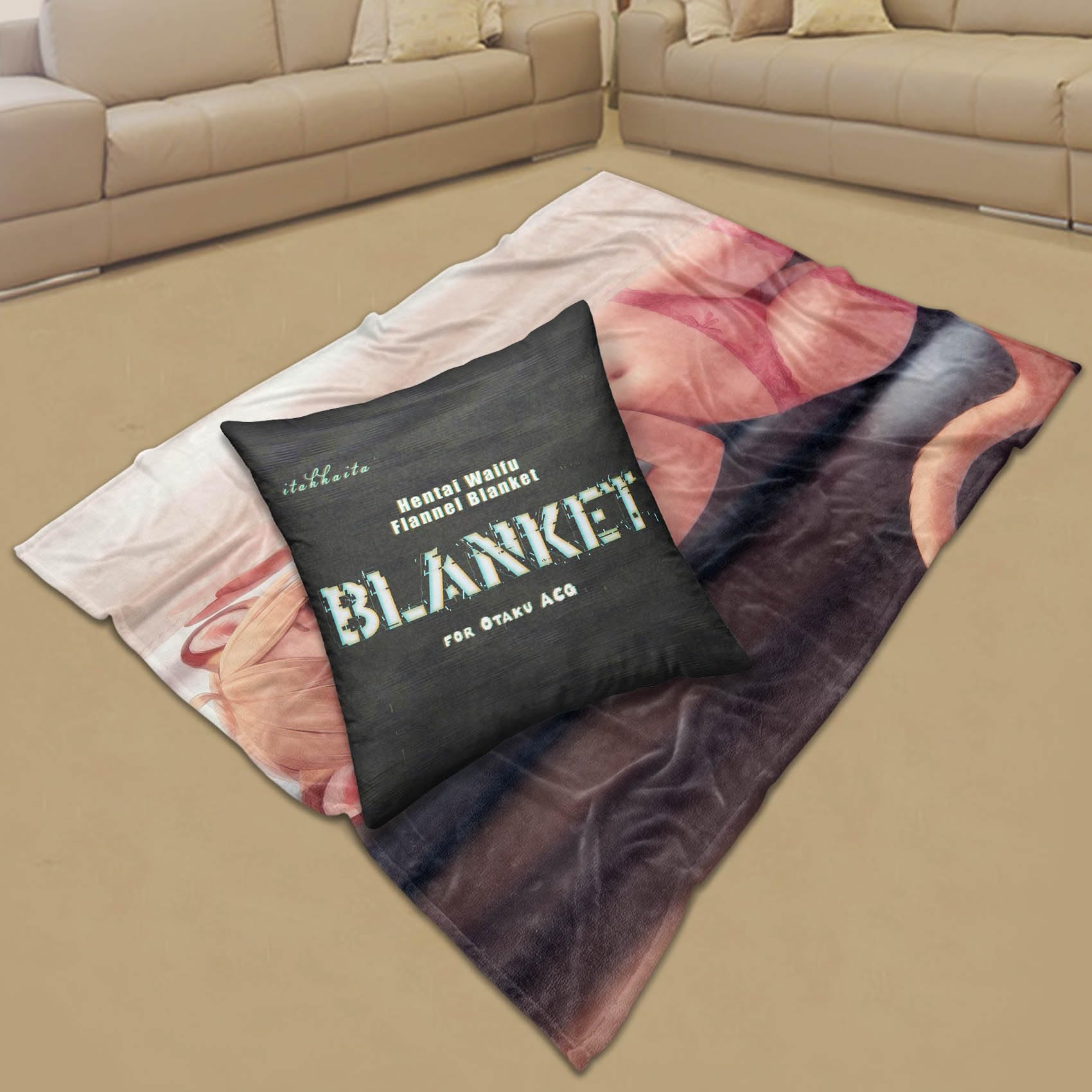 itakkaito Sexy Waifu Animal Ears Anime Flannel Fleece Blanket,Soft