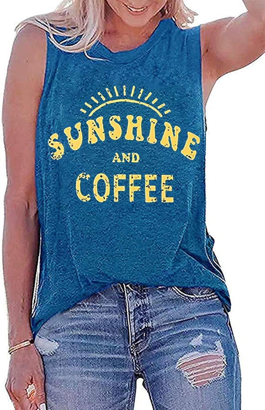 Umsuhu Sunshine and Coffee Tank Casual Summer Graphic Tank Tops for Women Sleeveless Graphic Tank Tops Tee Shirts : Sports & Outdoors
