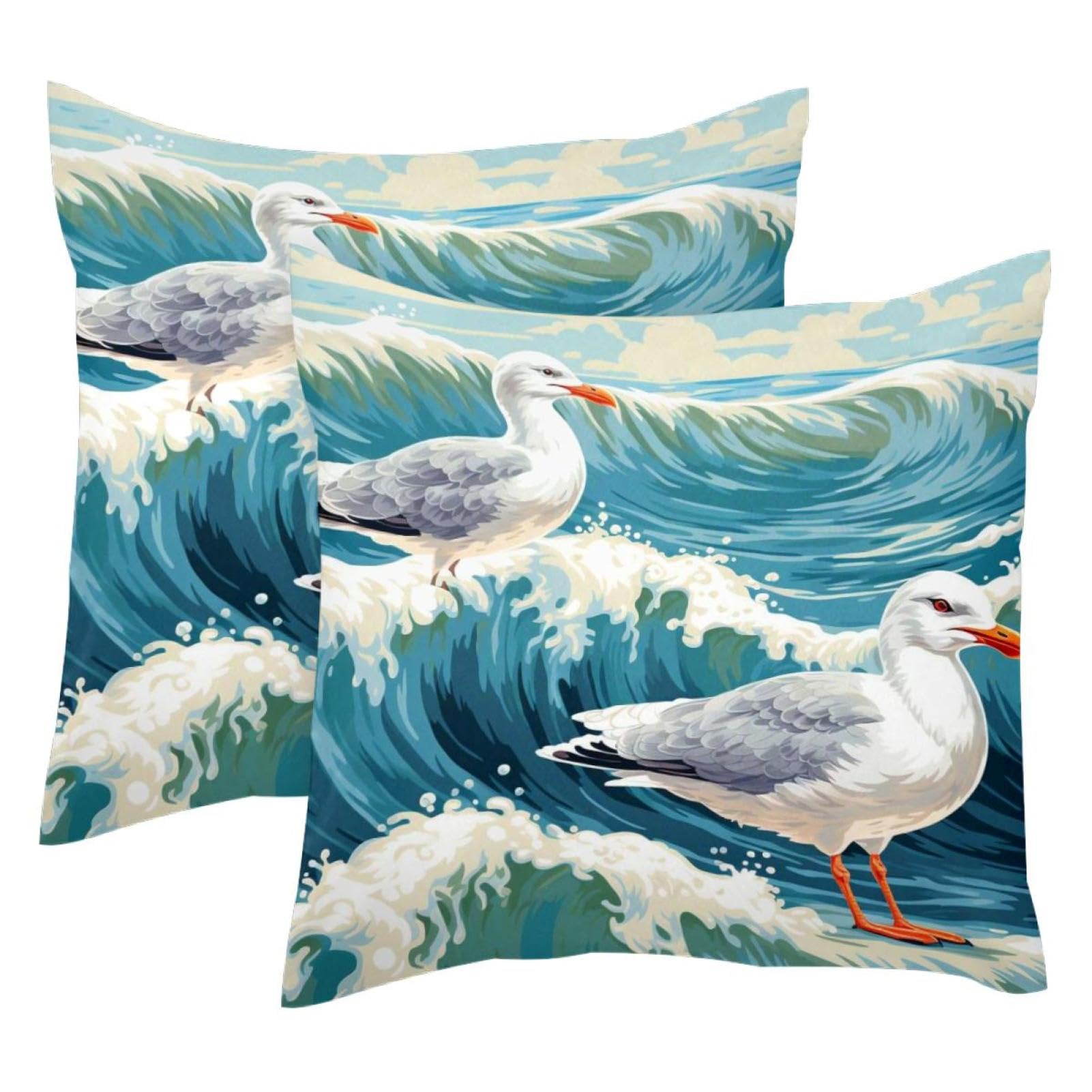 Housse de coussin en velours mouette mer 50x50 cm lot de 2